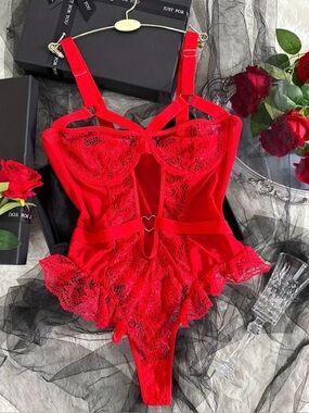Red Lace Strappy Bodysuit - Women Intimates & Sleepwear